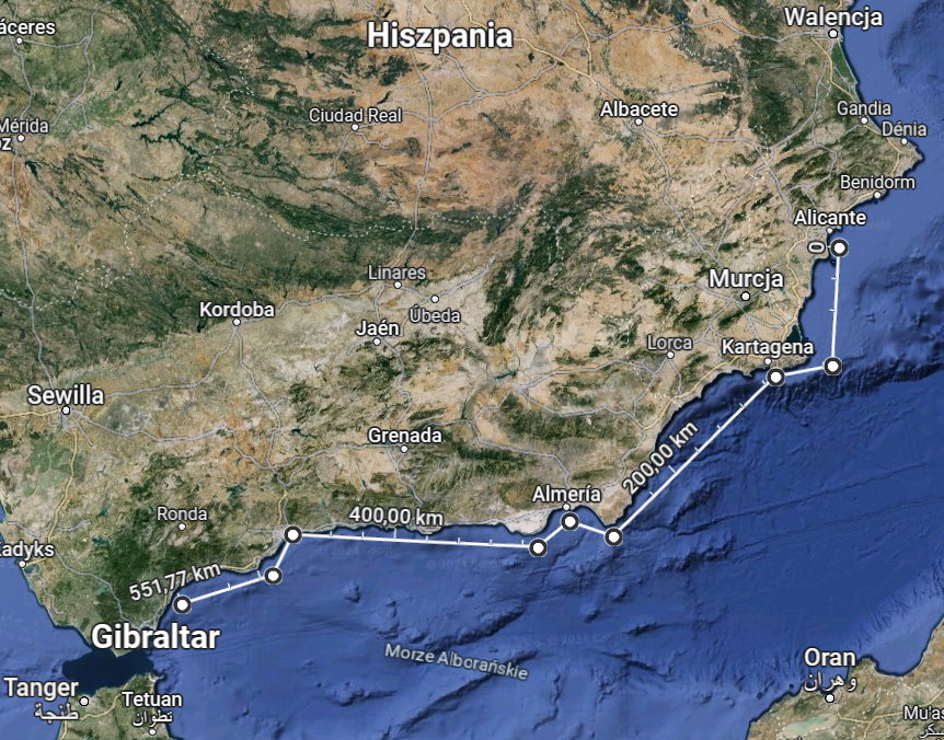 Mapa poglądowa Alicante - Gibraltar