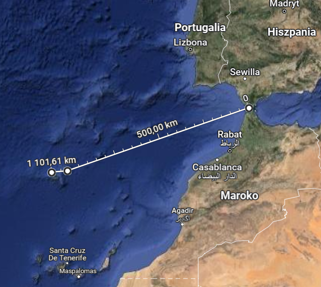 Mapa rejsu Gibraltar - Madera