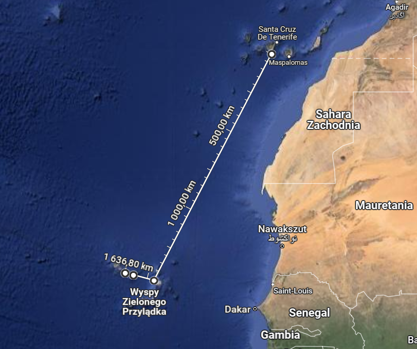 Mapa rejsu Teneryfa - Cabo Verde